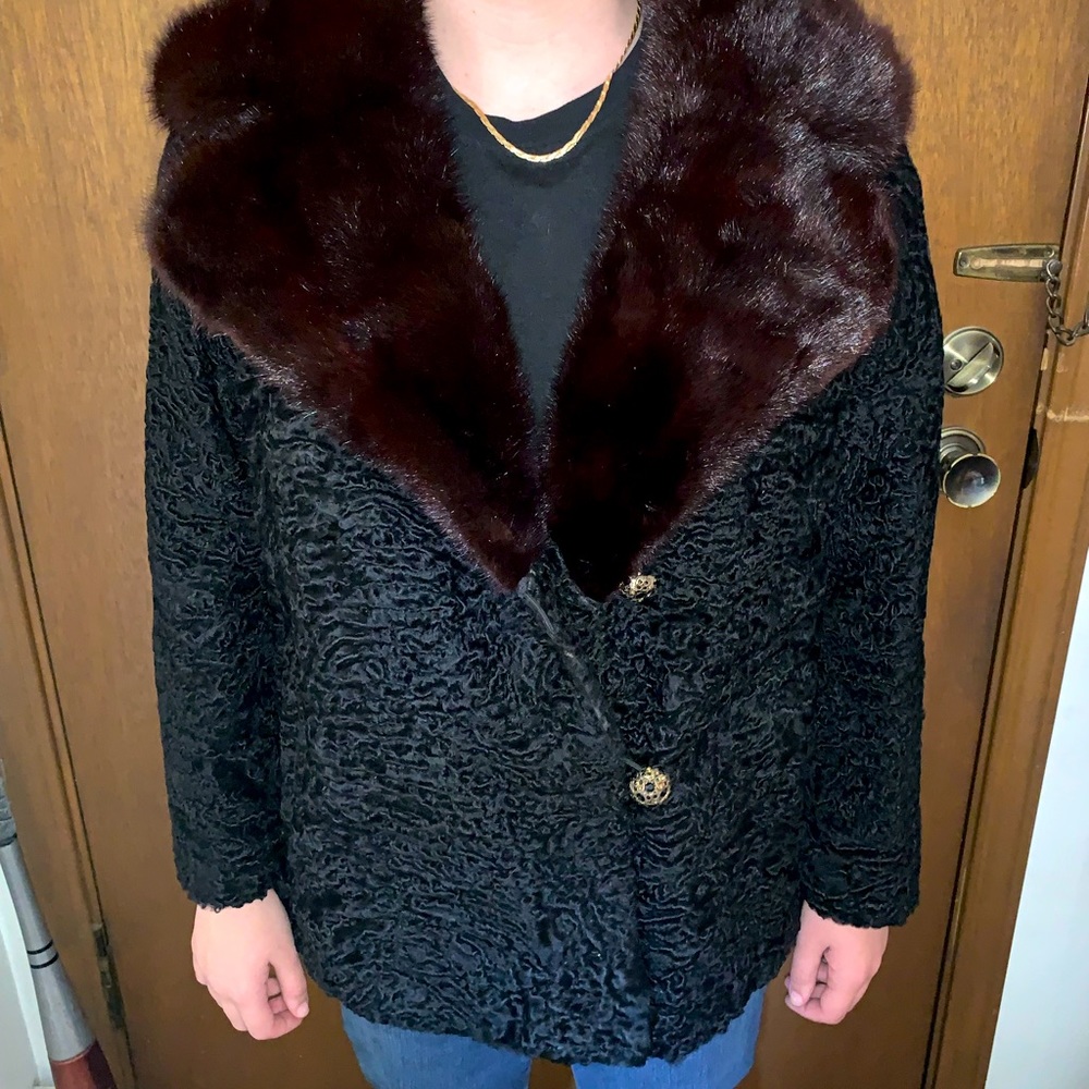Rare Black Lamb coat with a Black Mink collar